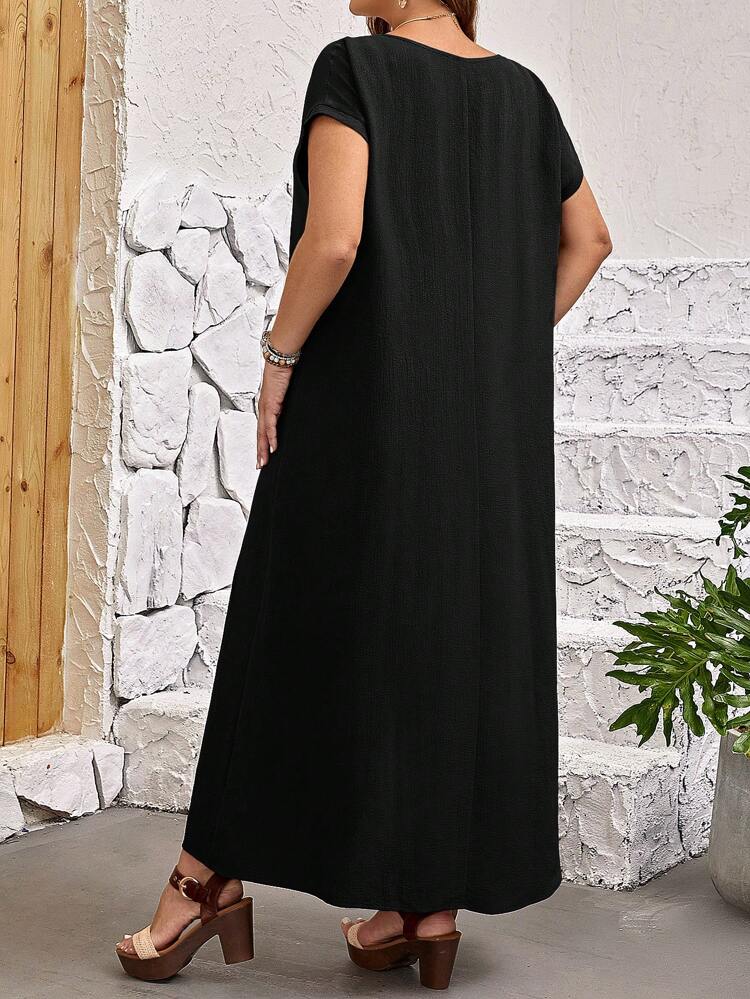 Plus Size Solid Color Batwing Sleeve Dress