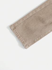 SHEIN Teen Boy Ripped Frayed Khaki Denim Jeans, For Spring And Summer - Khaki - View 5