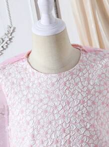 SHEIN Tween Girl Floral Jacquard Backless Dress With Mesh Contrast, Sleeveless