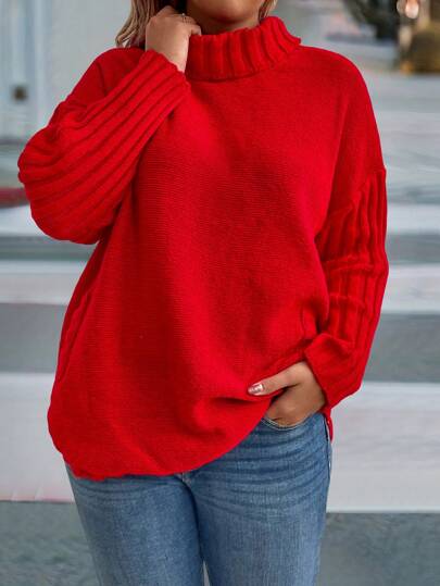 SHEIN LUNE Plus Turtleneck Drop Shoulder Sweater Knit Pullover Fall Winter Outfit Autumn