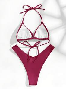 Swim Basics Conjunto de bikini de dos piezas con cuello halter sólido, playa de verano