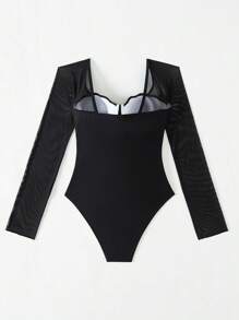 Swim Vcay Costume da bagno con reggiseno a fascia con contrasto di rete, adatto per vacanze, viaggi, festival, piscina, surf, spiaggia estiva