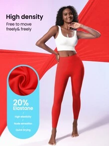 SHEIN Solid Color High Waist Sports Leggings - Red - View 9