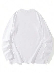 Women Casual Round Neck Smile Face & Letter Print Cotton Long Sleeve T-Shirt, Versatile For Autumn/Winter