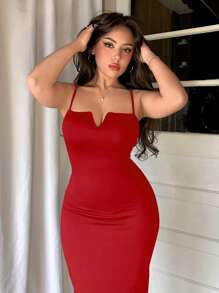 Aloruh Solid Color Spaghetti Straps Bodycon Dress