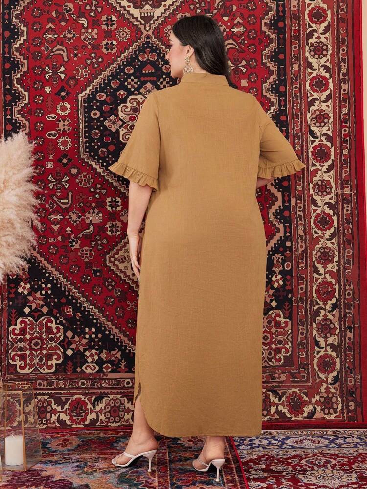 Plus Size Stand Collar Bell Sleeve Shirt Dress