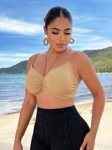 SHEIN SXY Textured Pleated Crop Cami Top