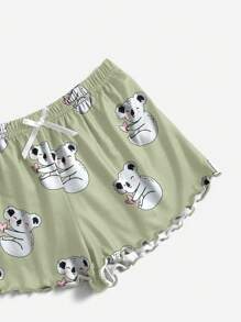 Tween Girl Simple And Cute Koala Printed Tank Top And Shorts Set, Leisure Home Clothes - Green - View 4