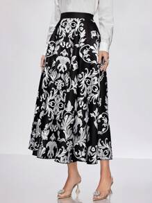 Modelyn High-Waisted Elastic Allover Print Pleated Skirt - Multicolor - View 5
