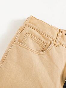 SHEIN Teen Boys' Ripped Frayed Color Block Denim Shorts, For Spring And Summer - Multicolor - View 4