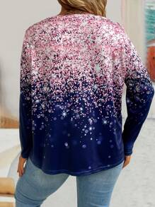 EMERY ROSE Plus Size Women's Sparkle Effect Printed Gradient Long Sleeve T-Shirt - Multicolor - View 2