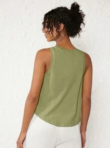 Tseoso Women's Solid Color Round Neck Asymmetric Hem Tank Top - Mint Green - View 6