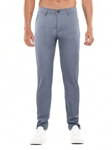 Men Casual Fit Chino Pants - Blue - View 1
