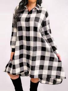 Calvaya Kích thước lớn Của phụ nữ Checkered Hem cao-thấp Đầm - Nhiều màu - Xem 4