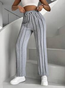 VaVaBold Của phụ nữ Eo dây rút quần ống rộng Quần Palazzo - Xám - Xem 5