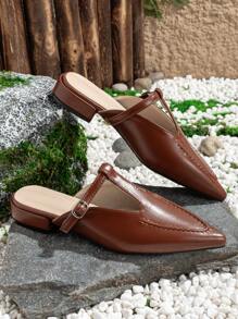 2024 Mùa Xuân Hàng mới đến Giải trí Giày đế bệt Của phụ nữ Pointed Toe Phong cách Anh quốc Da Giày phẳng , Giày lười Phong cách Cho công việc - màu nâu - Xem 2