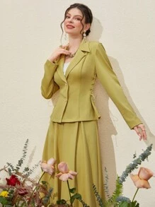 Modelyn Conjunto De Traje De Solapa Con Cuello De Solapa unicolor De Un Solo Pecho - Amarillo - Ver 7