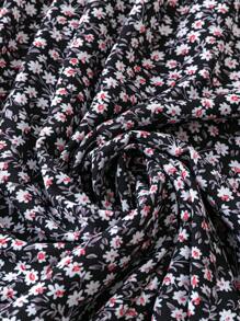 SHEIN LUNE Váy xếp ly cổ chữ V in hoa mùa hè cỡ lớn - màu đen - Xem 3