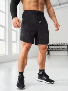 Manfinity Sport Corelite Boyfriend Style Men's Barbell Printed Drawstring Waist Athletic Shorts Jogger Shorts