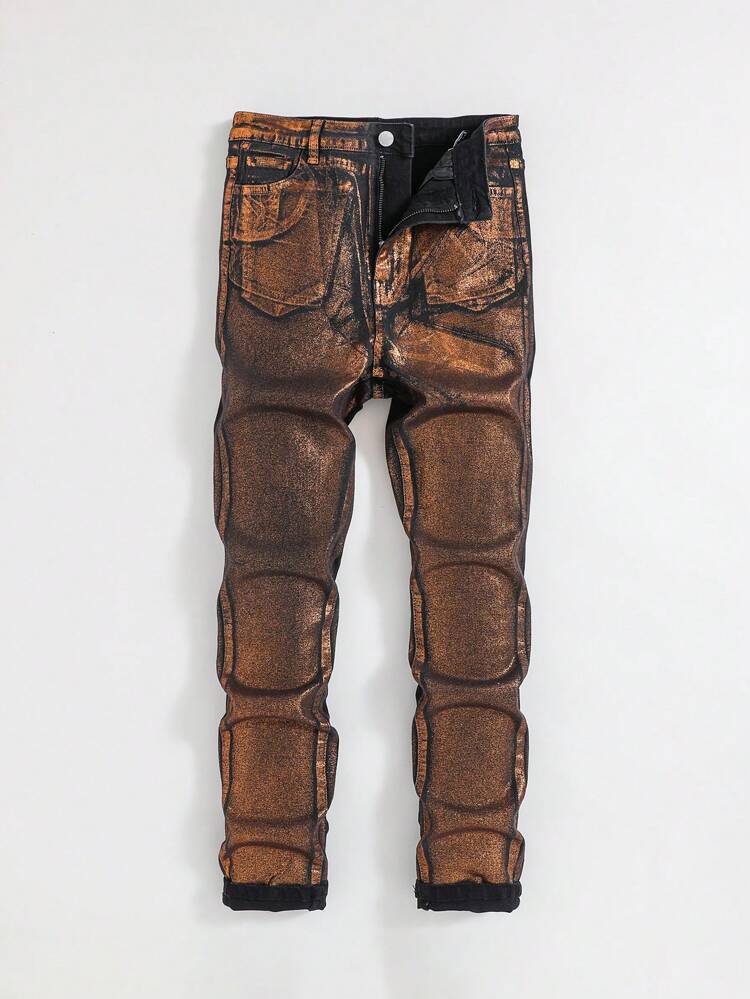 Teen Boy Metallic Washed Color Block Black Denim Jeans, For Music Festival