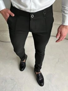 Manfinity Mode Men Solid Slant Pocket Suit Pants - Black - View 4