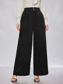 Modelyn Women's Striped Wide Leg Suit Pants - Black - View 1