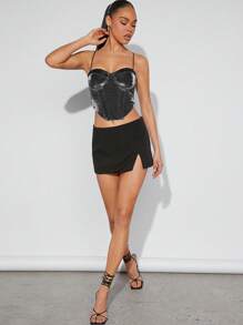 SHEIN Haute Regata feminina com estampa assimétrica e bainha Cami - Preto - Ver 4