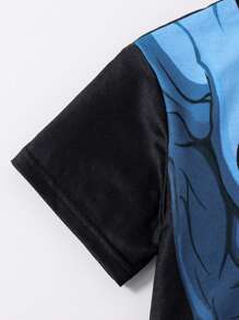 SHEIN 2 Stücke Junge Lässig & Sport College-Stil Muster Lose Rundhals Kurzarm T-Shirt und Shorts, geeignet für den täglichen Gebrauch, Schule, Reisen, Sport, Frühling und Sommer Saison