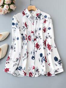 SHEIN LUNE Kích thước lớn Hoa In Tay áo dài Áo sơ mi - Nhiều màu - Xem 1