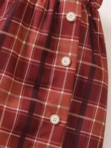 SHEIN 少女字母繡短袖襯衫與格紋裙子套裝 - 卡其色 - 查看 7
