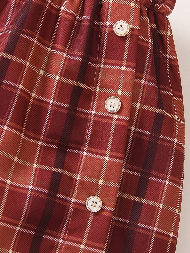 Young Girl Letter Embroidered Short Sleeve Shirt And Plaid Skirt Two-Piece Set