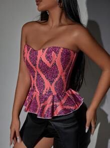 Retro In Ruffled Hem Ren lên trở lại Không lưng Overbust Áo Shapewear Áo nịt ngực Câu lạc bộ Ống ngọn - Nhiều màu - Xem 6