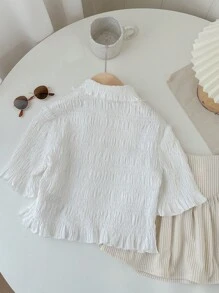 SHEIN Tween Girl Woven Solid Color Pleated Short Casual Shirt