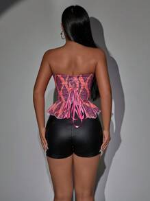 Retro In Ruffled Hem Ren lên trở lại Không lưng Overbust Áo Shapewear Áo nịt ngực Câu lạc bộ Ống ngọn - Nhiều màu - Xem 2