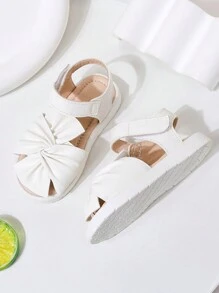女孩夏季新款英倫風休閒蝴蝶結涼鞋帶甜美背帶幼兒和小孩,白色 - 白色 - 查看 1