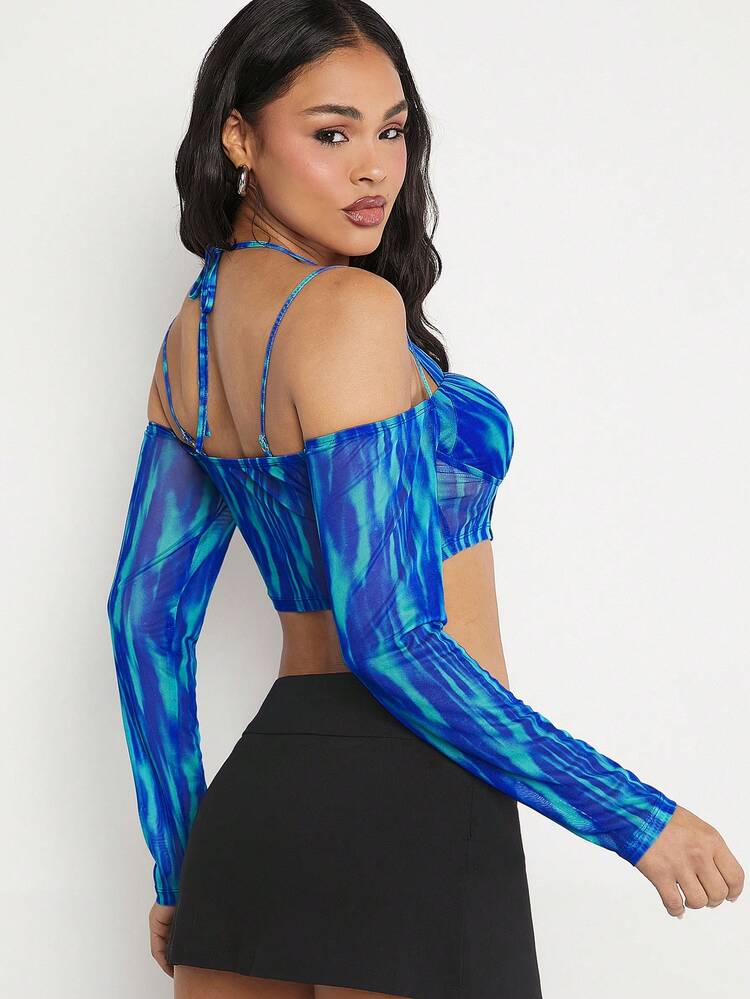 Strap Detail Hook & Eye Print Top