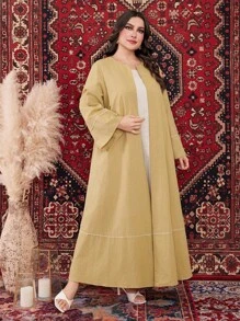 Al Najma 大碼彩色拼接阿巴婭連衣裙與喇叭袖+圓領無袖連衣裙 - 彩色 - 查看 6