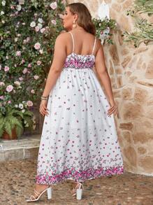 SHEIN VCAY Vestido De Talla Grande Con Estampado Floral Y Estilo De Vacaciones Con Tirantes Al Cuello