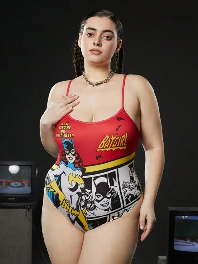 DC Women Core X SHEIN 加大尺寸卡通角色和標語圖形內衣連身衣