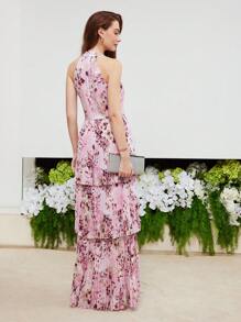 MOTF PREMIUM 花卉印花分層褶皺擺設深v交叉腰頸裙子 - 彩色 - 查看 3