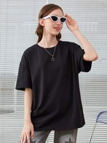 SHEIN 青少女針織彩色蝴蝶印花寬鬆T恤 - 黑色 - 查看 4