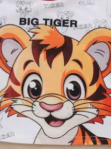 SHEIN Cartoon Tiger & Letter Graphic Short Sleeve Colorblocked T-Shirt And Long Pants Set For Baby Boy - Red - View 6