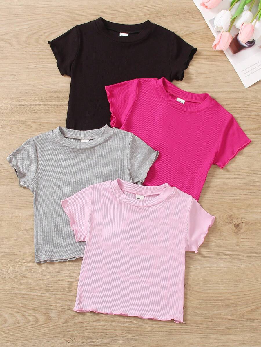 SHEIN Elladie kids Áo thun trơn cổ tròn thường ngày cho bé gái trẻ Áo thun bé gái Áo thun bé gái bé gái - Nhiều màu - Xem 1