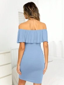 DEARCASE Váy Bà bầu Xù màu trơn Thanh lịch - Màu xanh lam - Xem 2