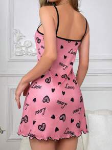 Ladies' Heart & Letter Print Sleeveless Nightdress - Pink - View 2