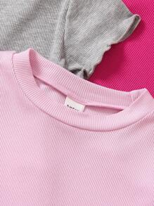 SHEIN Elladie kids Áo thun trơn cổ tròn thường ngày cho bé gái trẻ Áo thun bé gái Áo thun bé gái bé gái - Nhiều màu - Xem 7