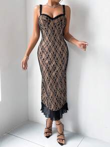 Zolique Women's Lace Trim Spaghetti Strap Dress