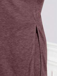 SHEIN Frenchy Plus Size Women's Solid Color Round-Neck Short Sleeve T-Shirt And Shorts Set - Coffee Brown - View 6