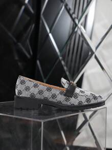 女士优雅蓝色绒面平底方头乐福鞋，配小金属扣装饰（鞋面纹理随机） - 灰色 - 查看 5