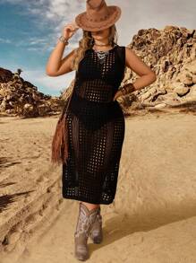 Breezaya Plus Size Knitted Halter Sweater Dress With Cutout Detail - Apricot - View 3